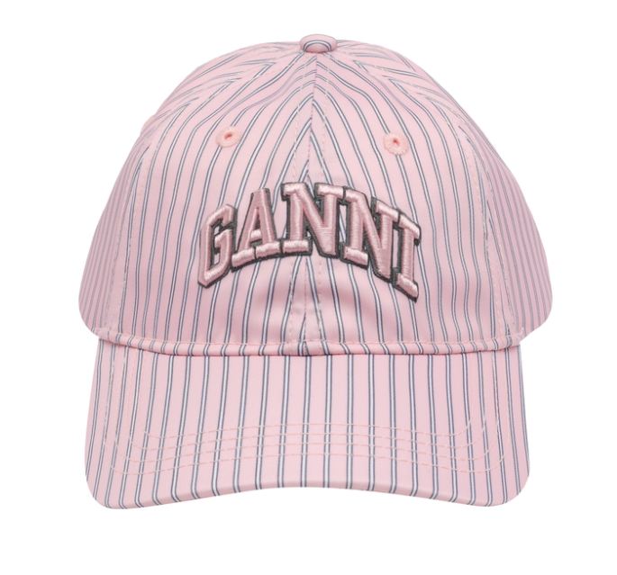 Gorra Ganni rosa rayas